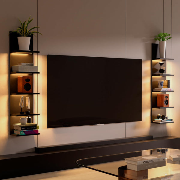 5-Tier Floating Wall Shelf Unit with LED Light