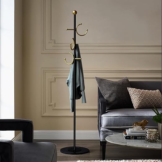 Metal Coat Rack with Marble Base — Freestanding Hook Stand