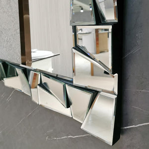 Large Rectangular Beveled Wall Mirror with Uneven Glass Frame