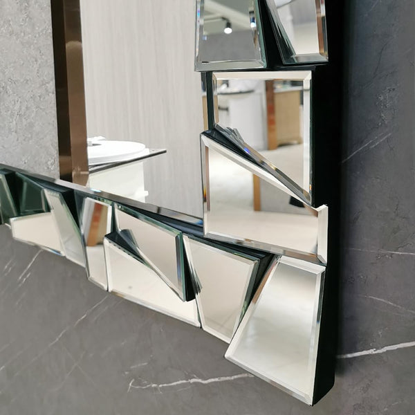 Large Rectangular Beveled Wall Mirror with Uneven Glass Frame