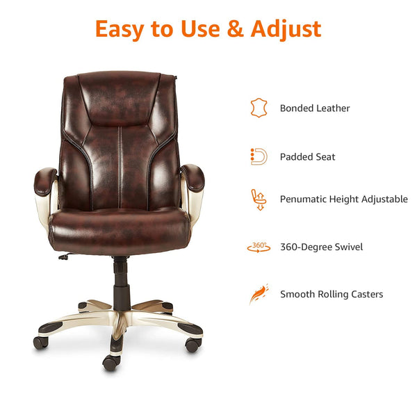 Executive High Back Office Chair with Padded Armrests & 360° Swivel