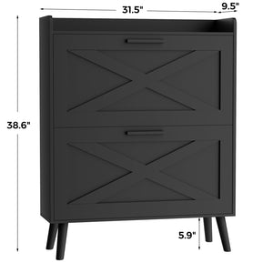 Farmhouse Shoe Storage Cabinet with 2 Flip Drawers – Slim Entryway Shoe Rack