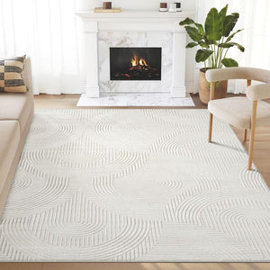 Cream Geometric Area Rug – Modern Semi-Circle Pattern