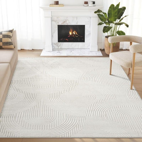 Cream Geometric Area Rug – Modern Semi-Circle Pattern