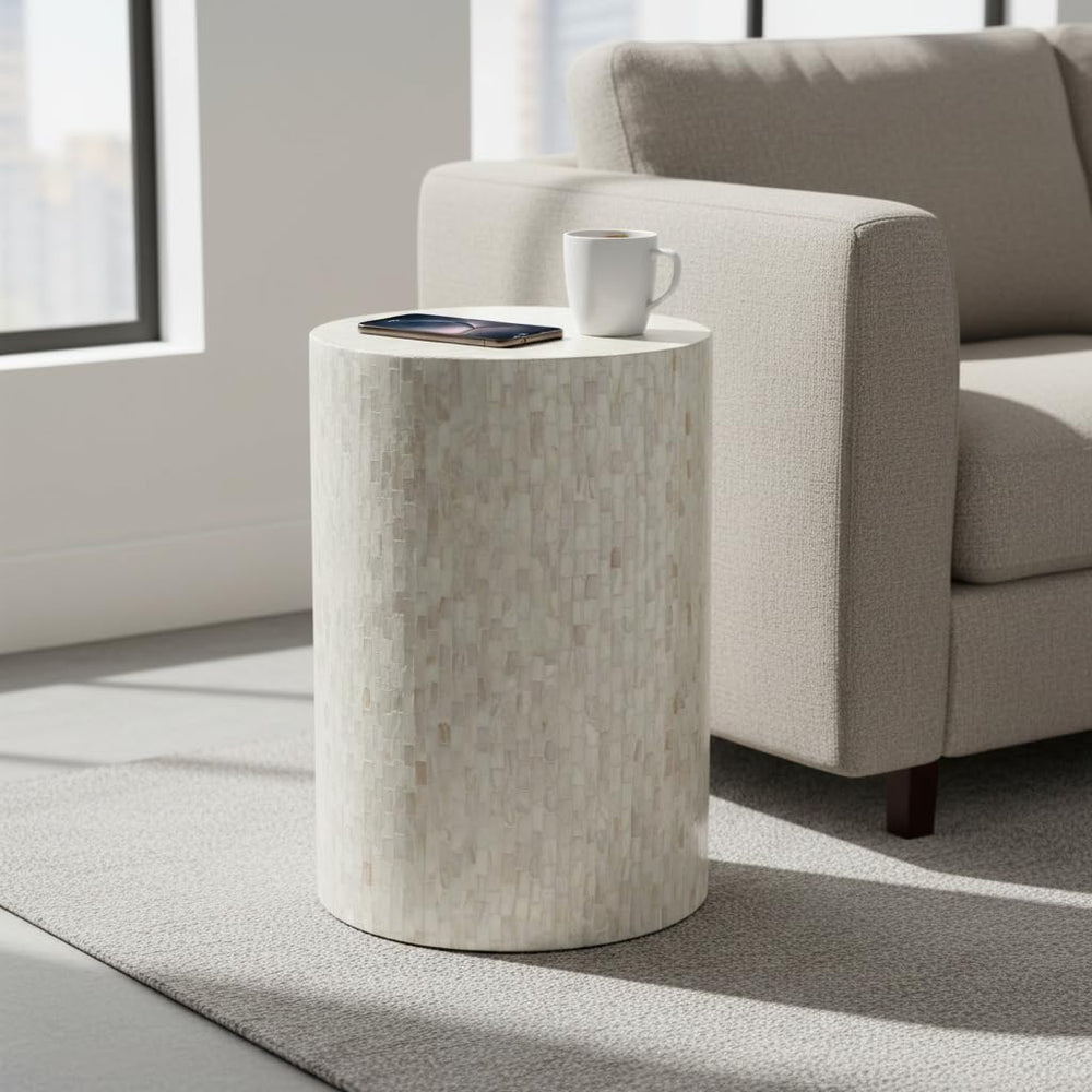 Mother of Pearl Cylinder Drum End Table