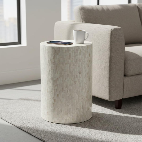 Mother of Pearl Cylinder Drum End Table