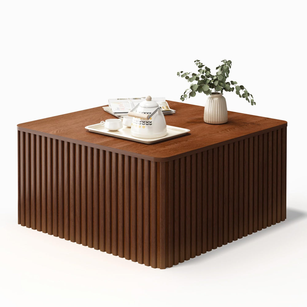 Fluted Square Coffee Table with Storage