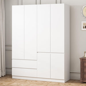 4-Door Armoire Wardrobe Closet with Drawers & Hanging Rod