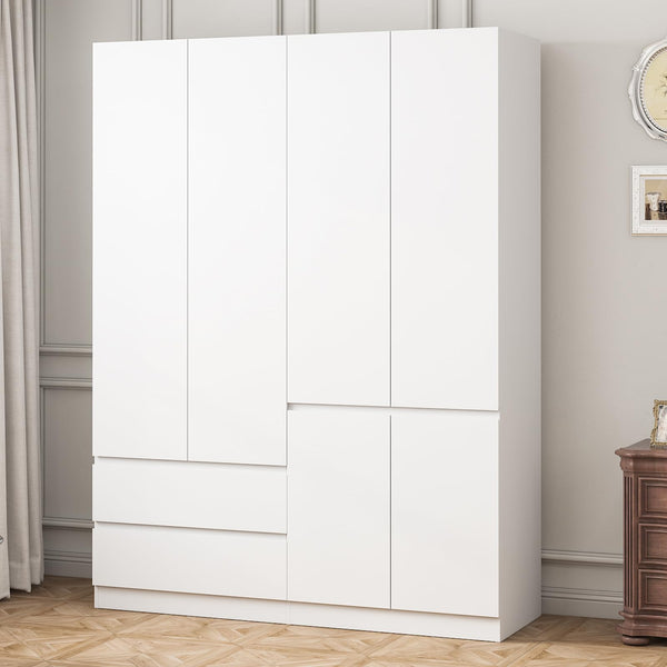 4-Door Armoire Wardrobe Closet with Drawers & Hanging Rod