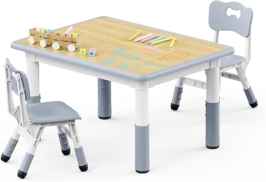 Kids Table & 2 Chairs Set – Height Adjustable, Graffiti Desktop, Multi-Activity, Ages 3–8