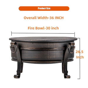 36-Inch Round Wood Burning Fire Pit with Grill, Lid & Cover