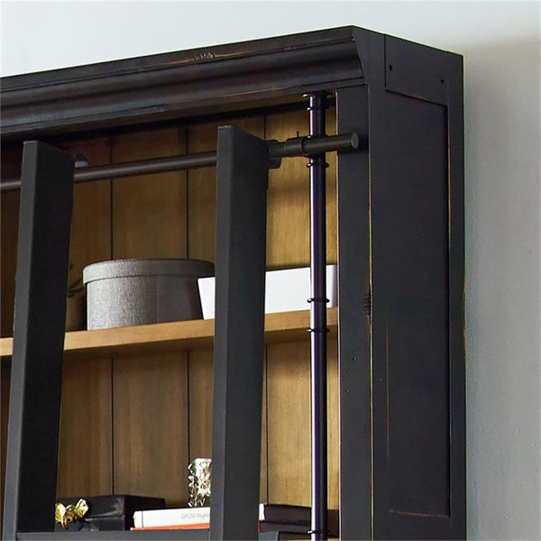 8ft Tall Wood Bookcase Wall with Ladder