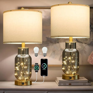 Glass Globe Table Lamps Set of 2