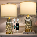 22" Glass Table Lamps Set of 2 with LED Night Light & USB Ports