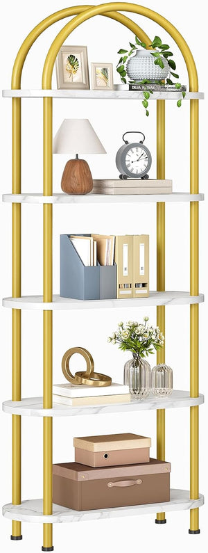 5-Tier Arched Bookshelf with Metal Frame