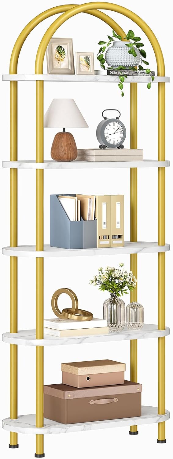 5-Tier Arched Bookshelf with Metal Frame