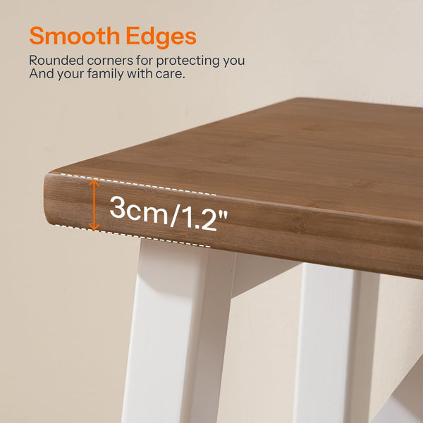 Bamboo Dining Bench — Farmhouse Style, Walnut + White
