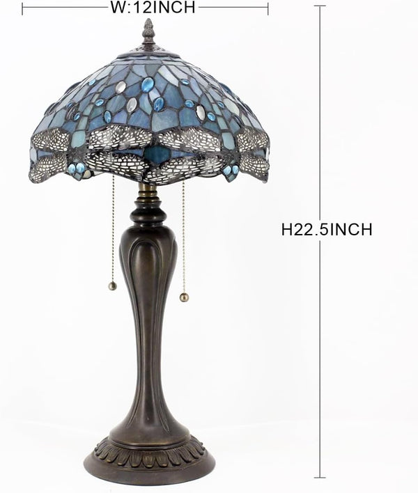 Tiffany Table Lamp Sea Blue Dragonfly Stained Glass