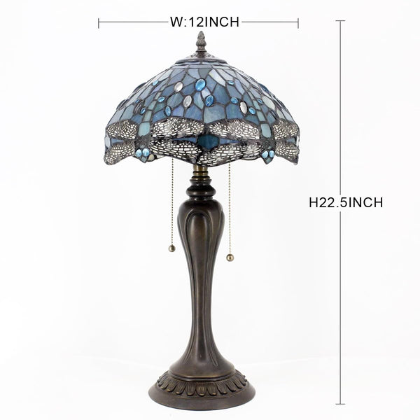 Tiffany Table Lamp Sea Blue Dragonfly Stained Glass