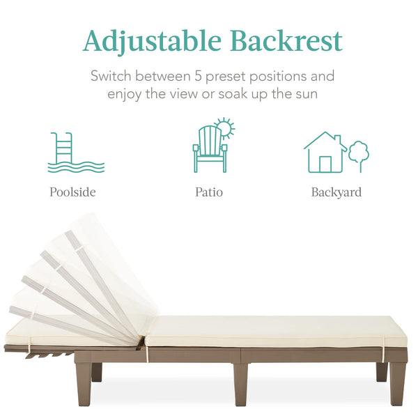 Outdoor Chaise Lounge Chair with Adjustable Backrest & Cushion