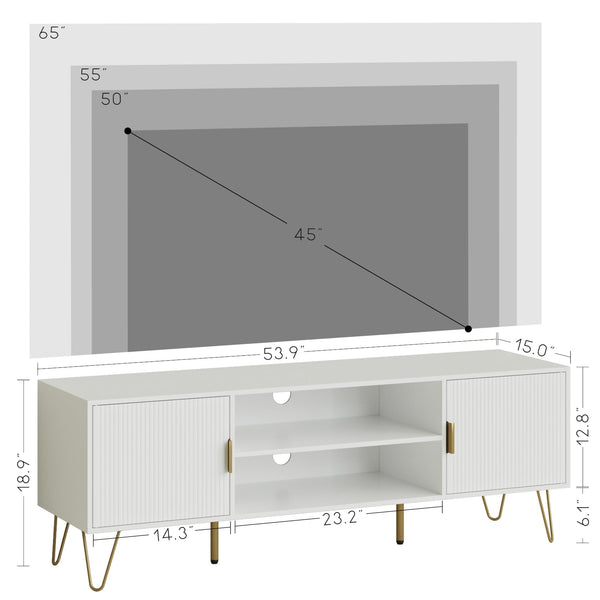 TV Stand for 55-65 Inch TV with Storage Cabinets and Gold Accents