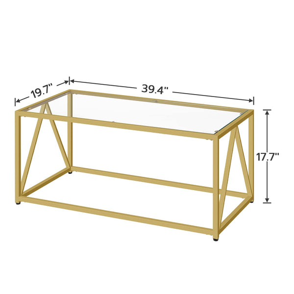 Glass Coffee Table with Gold Metal Frame