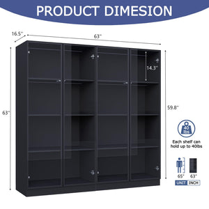 Glass Display Cabinet with LED Lights, Set of 2