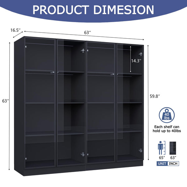 Glass Display Cabinet with LED Lights, Set of 2