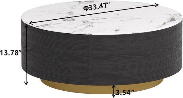 Round Coffee Table with Drawers & Sintered Stone Top