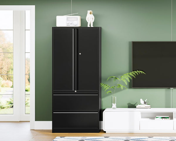 Metal Locking File Cabinet with Drawers and Adjustable Shelves