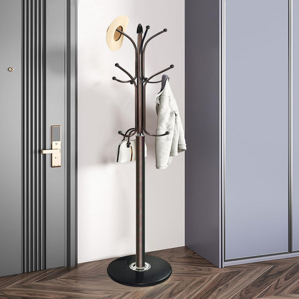 Metal Coat Rack Stand with Marble Base – 12 Hooks