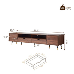 Mid-Century Modern TV Stand for 85 Inch TVs – Walnut Wood Media Console