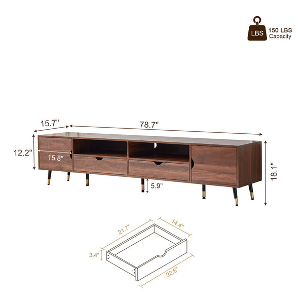 Mid-Century Modern TV Stand for 85 Inch TVs – Walnut Wood Media Console