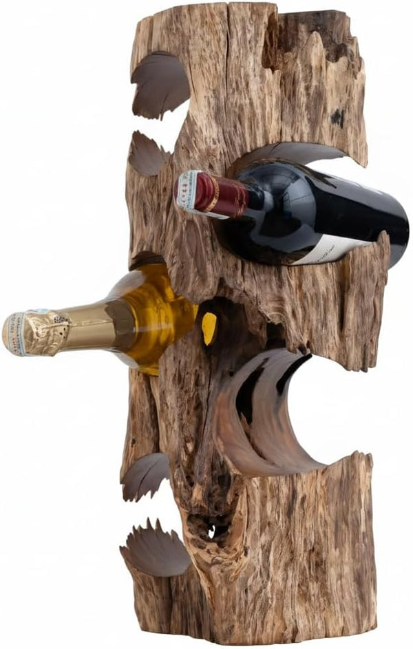 Rustic Solid Wood Countertop Wine Rack – Holds 5 Bottles
