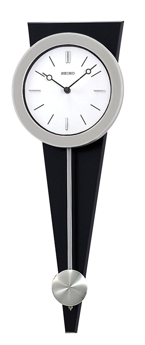 Modern Art Pendulum Wall Clock – Silver & Black Analog with Hourly Chime