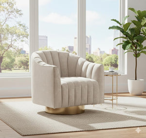 Velvet Swivel Accent Chair – Beige & Gold