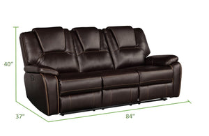 3-Piece Recliner Sofa Set – Bonded Leather, Brown