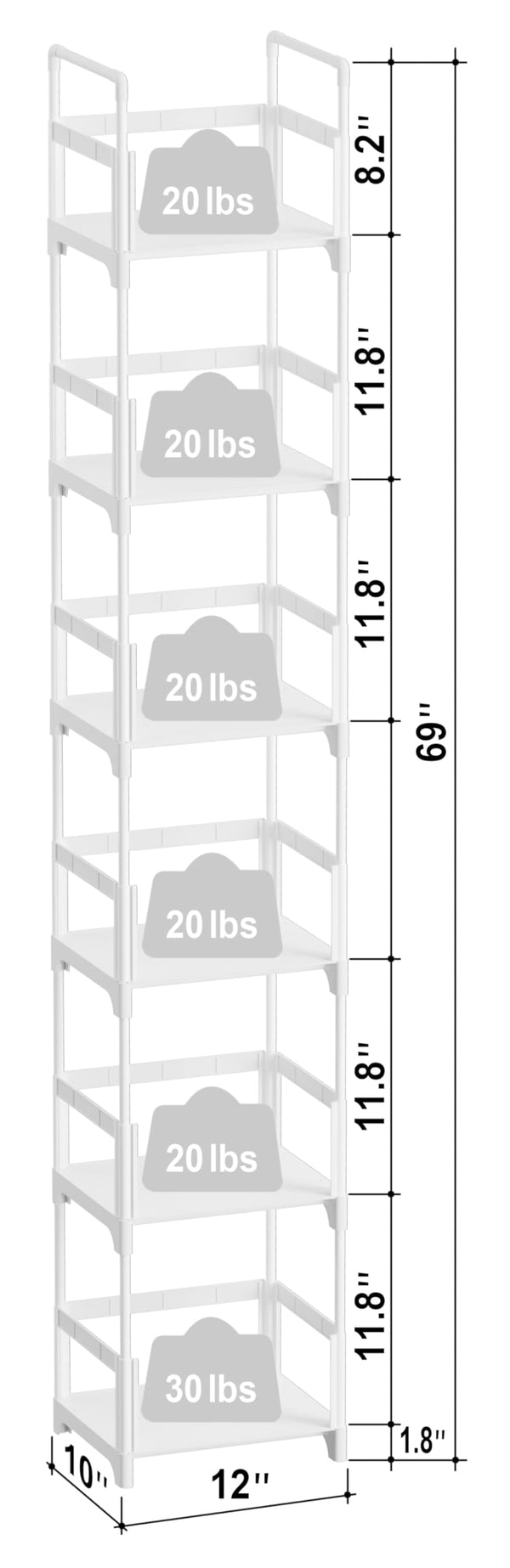 Metal Frame Narrow Bookshelf with Plastic Shelves – 3 Tier & 6 Tier