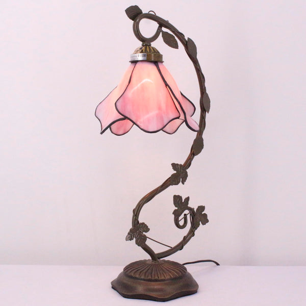 Tiffany Style Pink Stained Glass Table Lamp 21 Inch