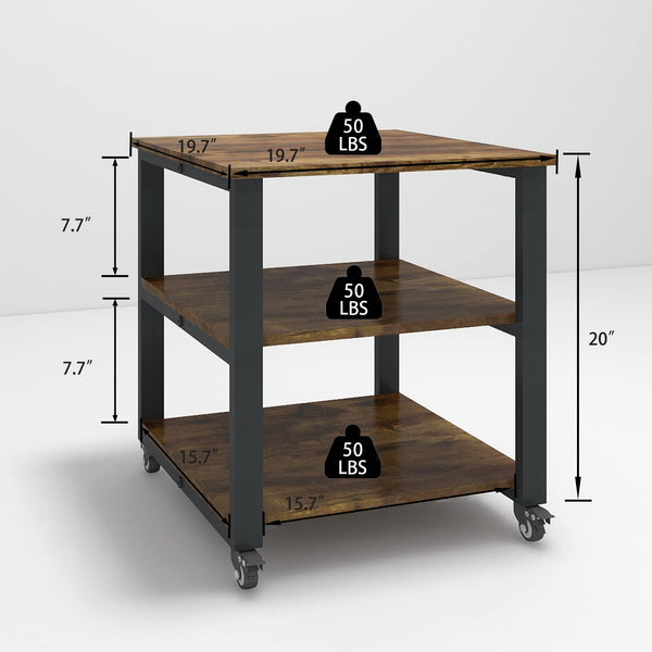 3-Tier Rolling Printer Cart with Storage