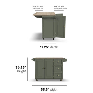 Rolling Kitchen Island Cart with Drop-Leaf Breakfast Bar