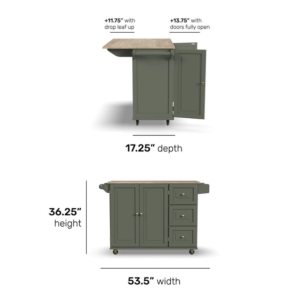 Rolling Kitchen Island Cart with Drop-Leaf Breakfast Bar