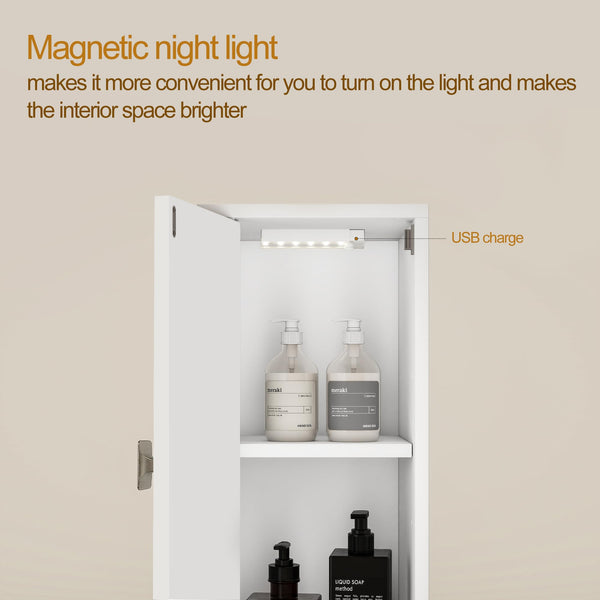Tall Narrow Storage Cabinet with Lights & Adjustable Shelves