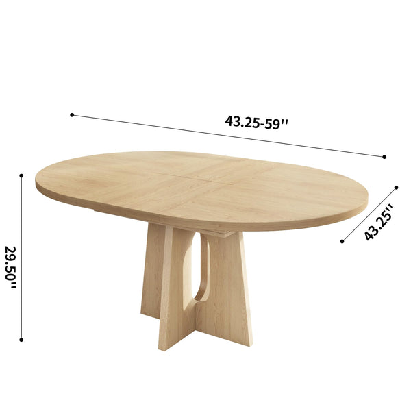 Extendable Round to Oval Dining Table, Seats 4–6, 59-Inch