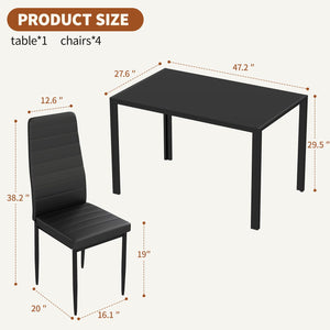 5-Piece Glass Dining Table Set with 4 Upholstered Faux Leather Chairs