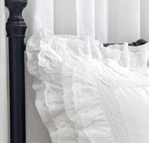 Euro Pillow Shams 26x26 – White Lace & Ruffle Cotton Covers