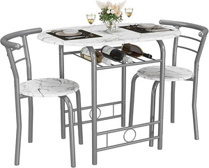 3-Piece Round Dining Table & Chair Set with Built-In Wine Rack