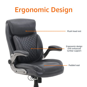 Ergonomic Executive Office Chair with Lumbar Support & Flip-Up Armrests