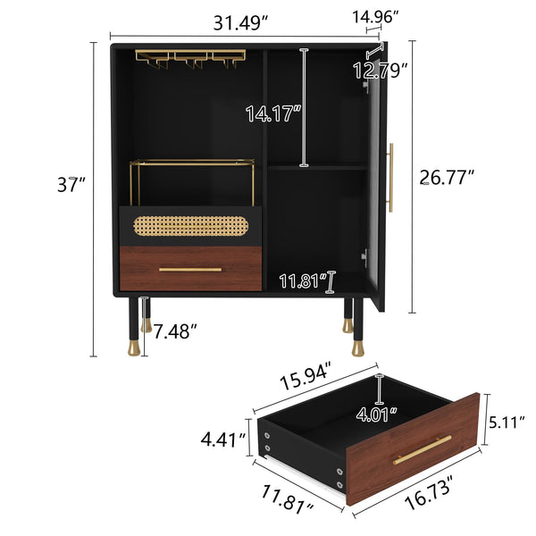 Modern Coffee Bar Cabinet with Wine Glass Rack