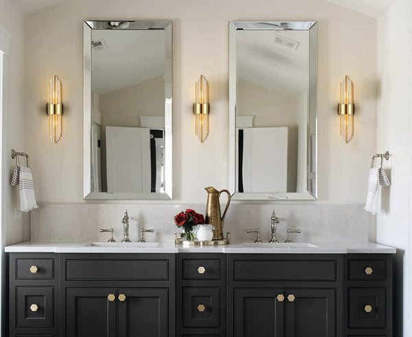 2-Light Modern Gold Wall Sconce with Clear Glass Crystal